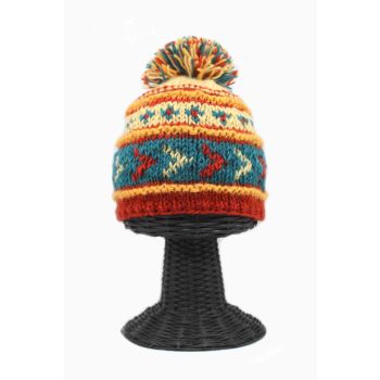 100% Pure Woolen Soft & Warm Multi-Colored Patterned Beanie Hat