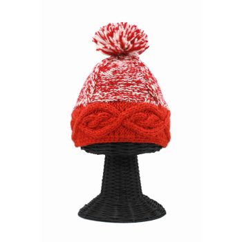 100% Pure Woolen Soft & Warm Red & White Women's Beanie Hat