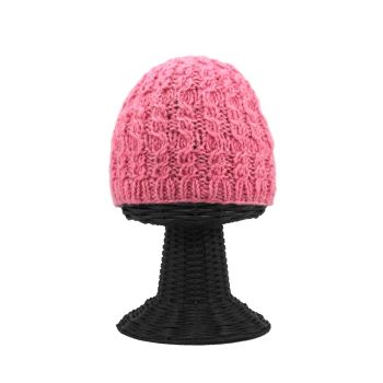 100% Woolen Outside and Polyester Inside Soft & Warm Stretchable Pink Women's Beanie Hat
