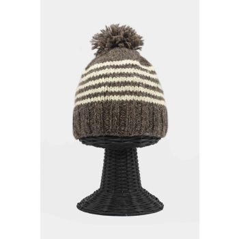 Soft & Warm Stretchable 100% Woolen Outside and Polyester Inside Gray Colored White Stripe Beanie Hat