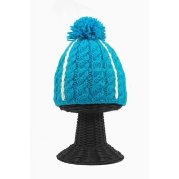 100% Woolen Outside and Polyester Inside Stretchable Soft & Warm Sky Blue Colored White Lining Beanie Hat