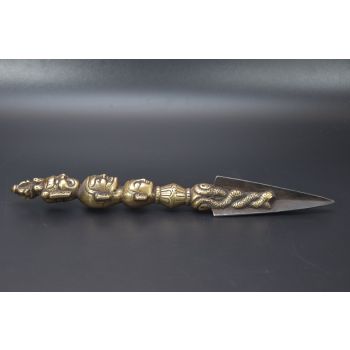A Rare 3 Head-Faced Tibetan Thunderbolt Buddhist Shaman Khatvanga Amulet Carved Kila Kartika Phurpa Phurwa