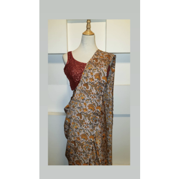 Red Florarl Printed Saari