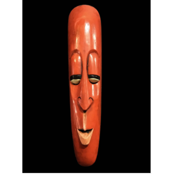 Handmade Wooden Mask Of Long Face Somalian, Painted Orange