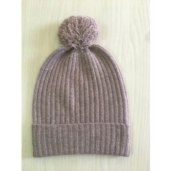 Pure  Cashmere Ribbed  Cap with pom pom  Hand  made in Nepal 