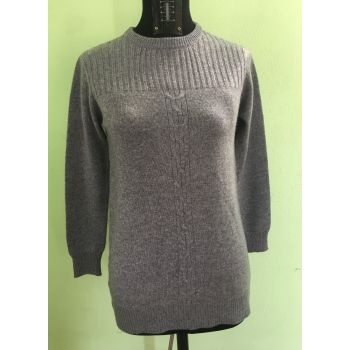Pure Cashmere ladies  long   sweater  with  cable and  rib Hand Made  in Nepal 