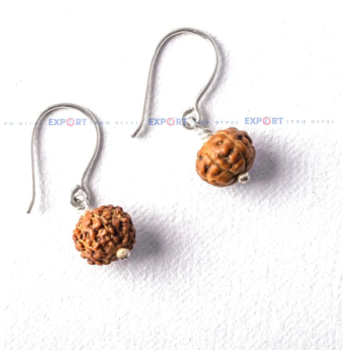 5 Mukhi Rudraksh Single Bead Sterling Silver Earring