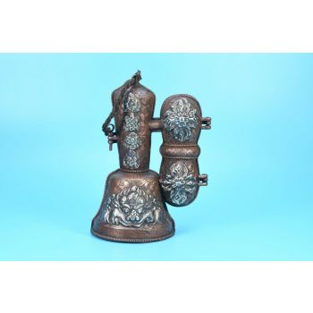 Tibetan Copper Bronze Mantra Chhepu Dorje Vajra Bell & Holder Box