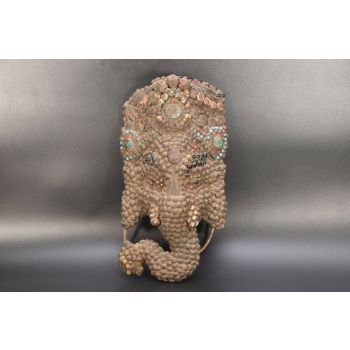 Wooden Carved Mask Lord Ganesh Himalayan Tribal Dance