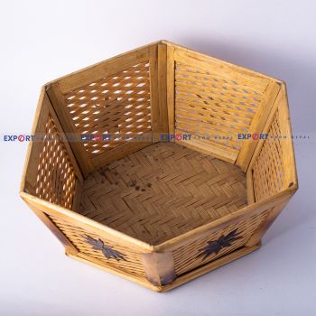Handmade Cane Bamboo Floral Designed Hexagonal Shaped Basket