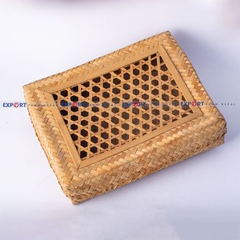 Handmade Cane Bamboo Rectangle Basket with Lid