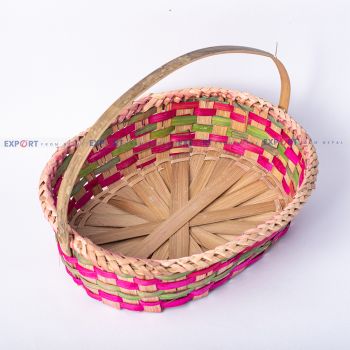 Handmade Cane Bamboo Check Design Basket with Handle