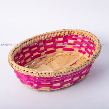 Handmade Cane Bamboo Pink Design Basket