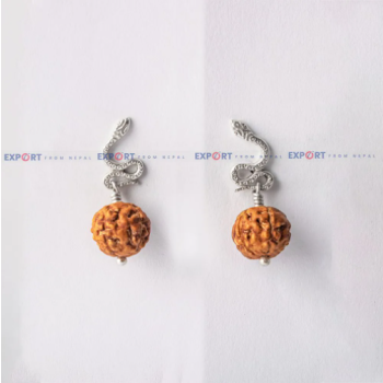 5 Mukhi Rudraksh Single Bead Naag Designed Sterling Silver Earring