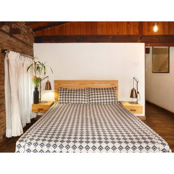 Handmade Grey Navi Blue Pattern Cotton Bedsheet