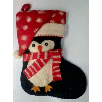 Handmade Christmas Style Woolen Penguin Design Felted Stocking