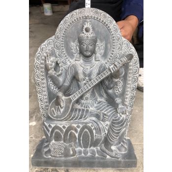 Stone Carved Goddess Saraswati 