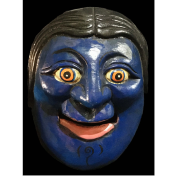 Handmade Wooden Mask Of Joker (Hair), Painted Blue