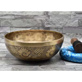 10" Mantra Carved Singing Bowl Yoga Set Bowl