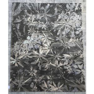 Contemporary Leaf Design Hand-Knotted Woolen Nepalese Tibetan Carpet