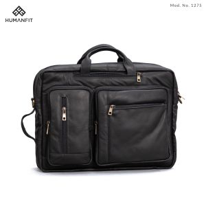 Human Fit Multi-Functional Leather Executive Laptop Bag-black