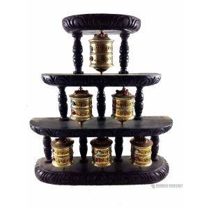 3 Layery 6 Prayer Wheel On Wooden Frame