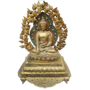 Shakyamuni Buddha Statue Thron Electro Gold Plated Buddha Waiting Patina Finishing