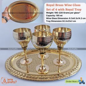 Royal Brass Wine Glass Set of 4 with Royal Tray