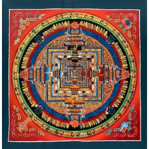 GENUINE HAND-PAINTED KALACHAKRA MANDALA -THE WHEEL OF LIFE CIRCLE ORIGINAL- TIBETAN THANGKA PAINTING 