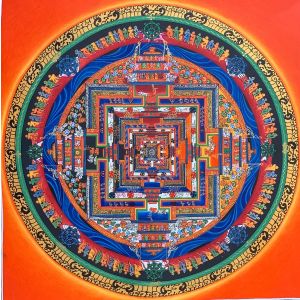 GENUINE HAND-PAINTED KALACHAKRA MANDALA -THE WHEEL OF LIFE CIRCLE ORIGINAL- TIBETAN THANGKA PAINTING 