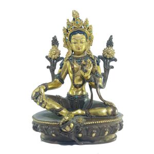  Old Stock , Tibetan Statue of Green Tara, Patly Gold Plated and Painted Face , Last Piece