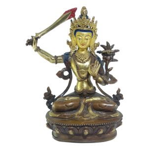  Old Stock , Tibetan Statue of Manjushree, Patly Gold Plated and Painted Face , Last Piece