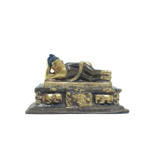 Old Stock , Tibetan Statue of Nirvana Buddha, Patly Gold Plated and Painted Face , Last Piece