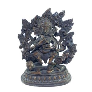 Old Stock , Tibetan Statue of Mahakala 2 arms , Chocolate Oxidized , Last Piece