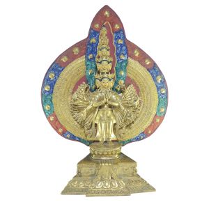  Old Stock , Tibetan Statue of Sahasrabhuja Avalokitesvara, Patly Gold Plated and Painted Face , Last Piece