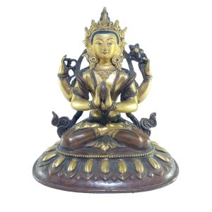  Old Stock , Tibetan Statue of Avalokiteshvara | Chenrezig Partly Gold Guilded 