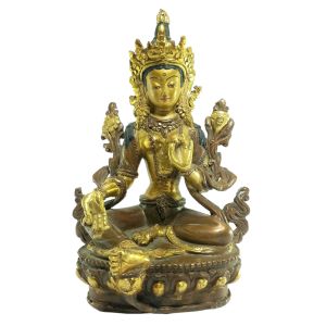  Old Stock Statue of Green Tara Partly Gold Plated , Painted Face, Last Piece 