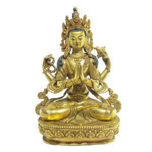  Old Stock Statue of Chenrezig Full Gold Plated , Painted Face Last Piece 