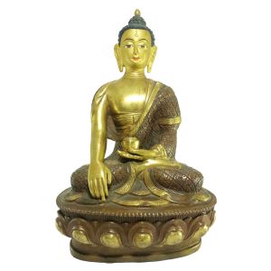  Old Stock Statue of Shakyamuni Buddha with Hand carving Partly Gold Plated , Painted Face, Last Piece 