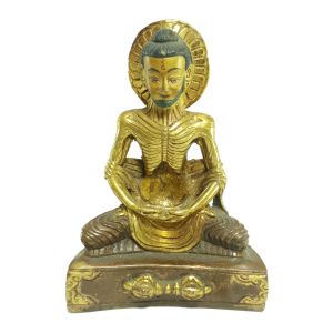  Old Stock Statue of Fasting buddha Partly Gold Plated , Painted Face