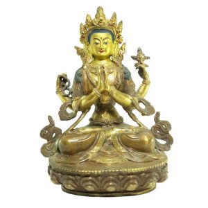  Old Stock Statue of Chenrezig Partly Gold Plated , Painted Face