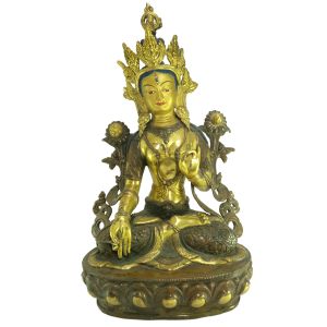 Old Stock Statue of White Tara Partly Gold Plated , Painted Face, Last Piece