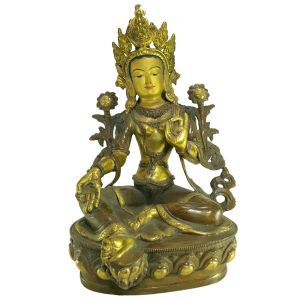  Old Stock Statue of Green Tara, Partly Gold Plated , Painted Face, Last Piece 