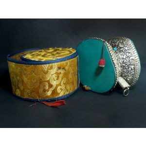 Tibetan Chod Damaru White Metal 