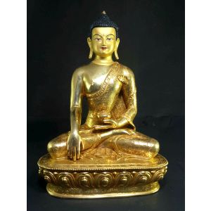 Statue of Shakyamuni Buddha Full Gold Plated , Painted Face