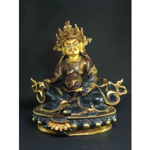 Statue of Yellow Jambhala, patly Gold plated , Painted Face