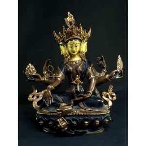 Statue of Vasundhara Partly Gold Plated Painted Face