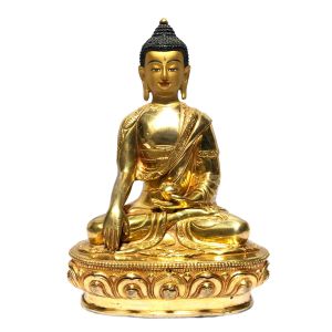  Monastery Quality Statue of Shakyamuni Buddha , Full Gold Plated , Painted Face 