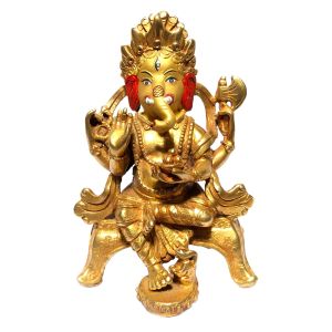  Monastery Quality Statue of Ganesh , Full Gold Plated , Painted Face 