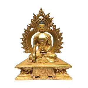  Monastery Quality Statue of Shakyamuni Buddha, Full Gold Plated , Painted Face 